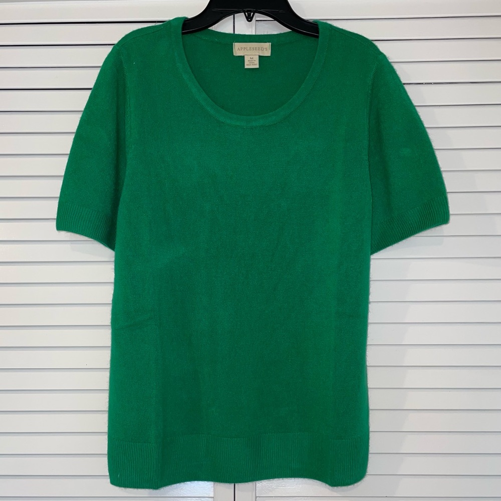 Appleseed's Green Sweater Medium Short Sleeve Cottagecore Soft